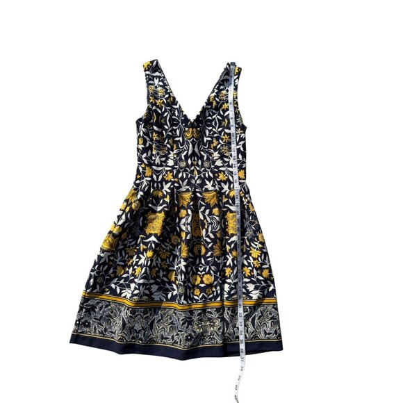 Floral Women’s Sleeveless A-Line Dress Navy Blue/Yellow Size M Polyester - Picture 3 of 7